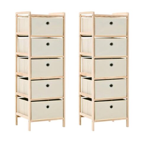 vidaXL Opbergrekken met 5 stoffen manden 2 st cederhout beige Kasten Beige Hout