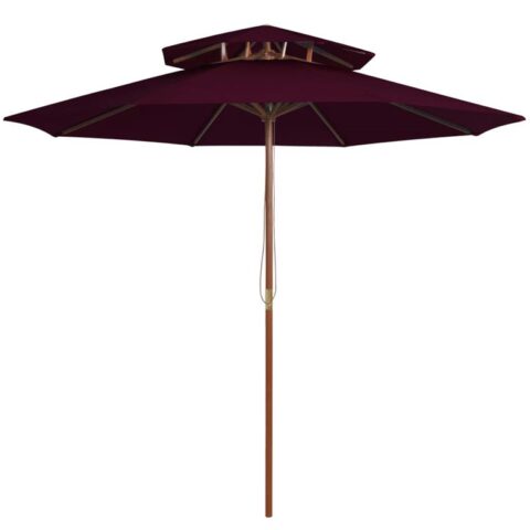 vidaXL Parasol dubbeldekker met houten paal 270 cm bordeauxrood Zonwering Rood Hout