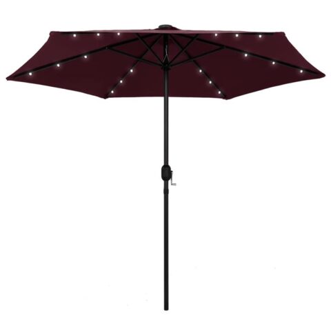 vidaXL Parasol met LED-verlichting aluminium paal 270 cm bordeauxrood Zonwering Rood Polyester