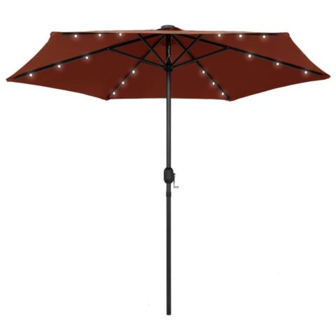 vidaXL Parasol met LED-verlichting en aluminium paal 270 cm terracotta Zonwering Rood Polyester