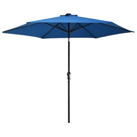 vidaXL Parasol met LED-verlichting en stalen paal 300 cm blauw Zonwering Blauw Staal