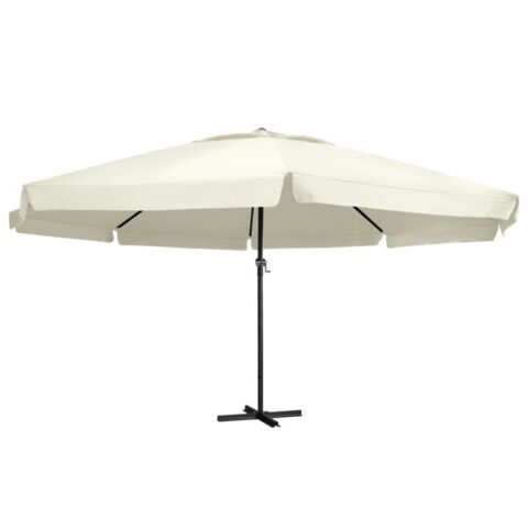 vidaXL Parasol met aluminium paal 600 cm zandwit Zonwering Wit Staal