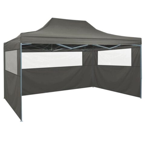 vidaXL Partytent met 3 zijwanden inklapbaar 3x4 m staal antraciet Zonwering Grijs Natuurlijk materiaal