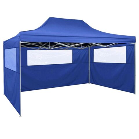 vidaXL Partytent met 3 zijwanden inklapbaar 3x4 m staal blauw Zonwering Blauw Natuurlijk materiaal