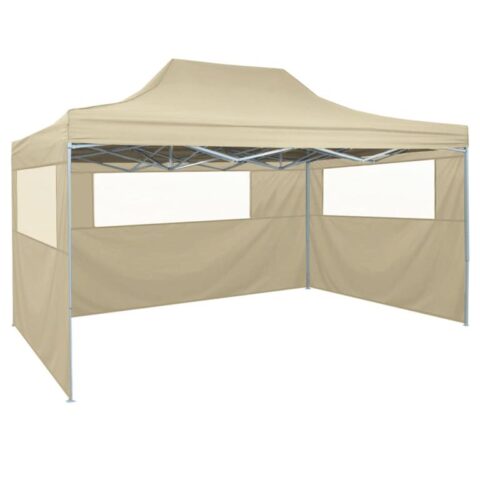 vidaXL Partytent met 3 zijwanden inklapbaar 3x4 m staal crème Zonwering Crème Natuurlijk materiaal