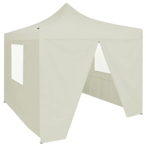 vidaXL Partytent met 4 zijwanden inklapbaar 2x2 m staal crème Zonwering Crème Natuurlijk materiaal