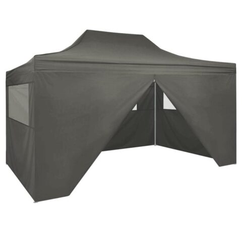 vidaXL Partytent met 4 zijwanden inklapbaar 3x4 m staal antraciet Zonwering Grijs Natuurlijk materiaal