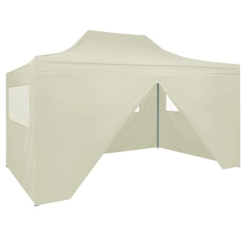 vidaXL Partytent met 4 zijwanden inklapbaar 3x4 m staal crème Zonwering Crème Natuurlijk materiaal