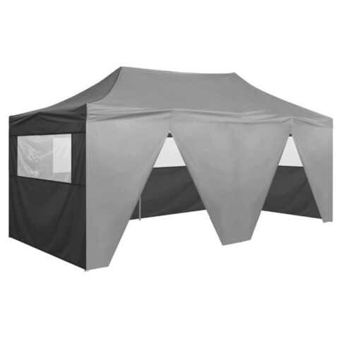 vidaXL Partytent met 4 zijwanden inklapbaar 3x6 m staal antraciet Zonwering Grijs Natuurlijk materiaal