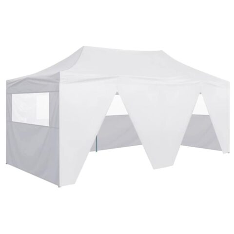 vidaXL Partytent met 4 zijwanden inklapbaar 3x6 m staal wit Zonwering Wit Natuurlijk materiaal