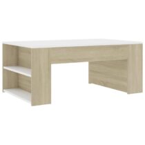 vidaXL Salontafel 100x60x42 cm spaanplaat wit en sonoma eikenkleurig Tafels Wit Hout