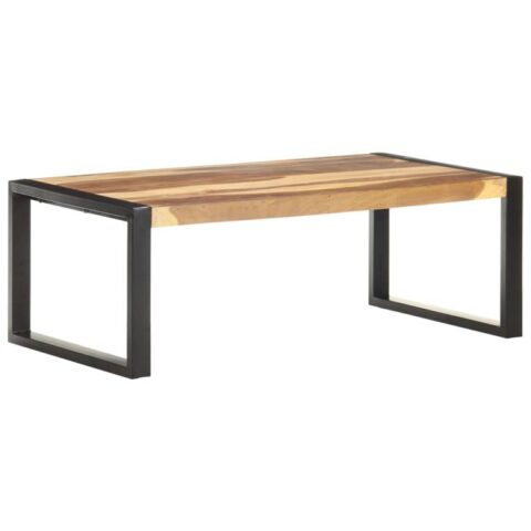 vidaXL Salontafel 110x60x40 cm massief hout met sheesham afwerking Tafels Zwart Metaal