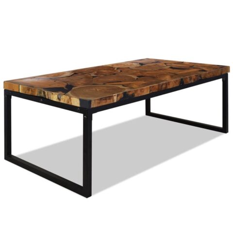 vidaXL Salontafel 110x60x40 cm teakhout en hars Tafels Zwart Hout