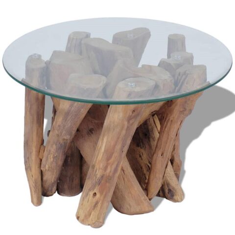 vidaXL Salontafel 60 cm massief teak drijfhout Tafels Bruin Hout