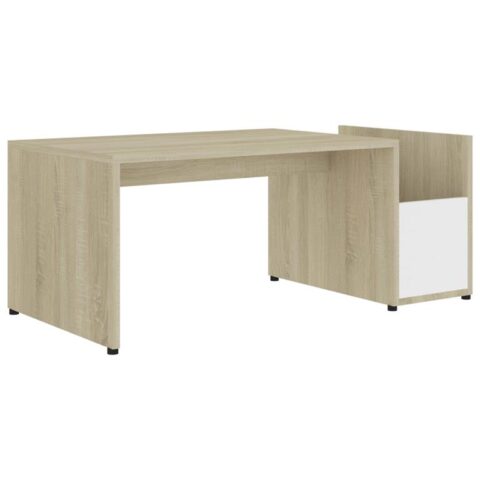 vidaXL Salontafel 90x45x35 cm spaanplaat wit en sonoma eikenkleurig Tafels Wit Hout