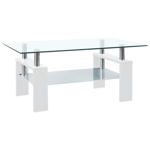 vidaXL Salontafel 95x55x40 cm gehard glas transparant en wit Tafels Wit Glas