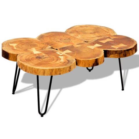 vidaXL Salontafel met 6 boomstammen 35 cm massief sheeshamhout Tafels Bruin Hout