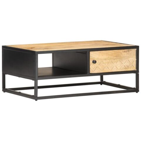 vidaXL Salontafel met bewerkte deur 90x55x36 cm ruw mangohout Tafels Bruin Hout