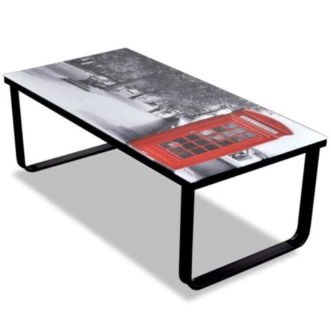 vidaXL Salontafel met telefooncel-print glazen tafelblad Tafels Multicolor Glas