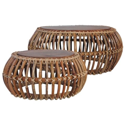 vidaXL Salontafels 2 st natuurlijk rattan Tafels Bruin Rattan