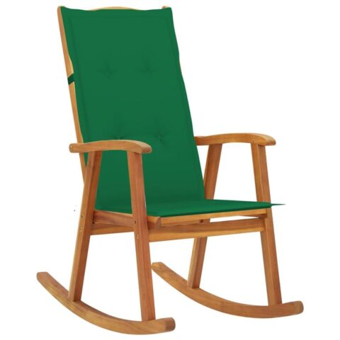 vidaXL Schommelstoel met kussens massief acaciahout Stoelen Groen Hout