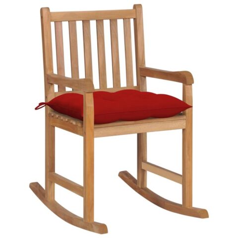 vidaXL Schommelstoel met rood kussen massief teakhout Stoelen Rood Hout