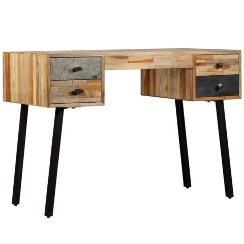 vidaXL Schrijftafel 110x50x76 cm massief gerecycled teakhout Bureau Multicolor Hout