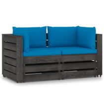 vidaXL Tuinbank 2-zits met kussens grijs geïmpregneerd hout Tuinmeubelen Blauw Hout