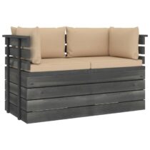 vidaXL Tuinbank 2-zits met kussens pallet massief grenenhout Tuinmeubelen Beige Hout