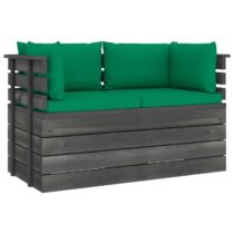 vidaXL Tuinbank 2-zits met kussens pallet massief grenenhout Tuinmeubelen Groen Hout