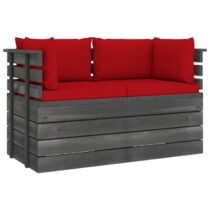 vidaXL Tuinbank 2-zits met kussens pallet massief grenenhout Tuinmeubelen Rood Hout