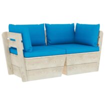 vidaXL Tuinbank 2-zits met kussens pallet vurenhout Tuinmeubelen Blauw Hout