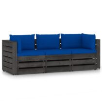 vidaXL Tuinbank 3-zits met kussens grijs geïmpregneerd hout Tuinmeubelen Blauw Hout