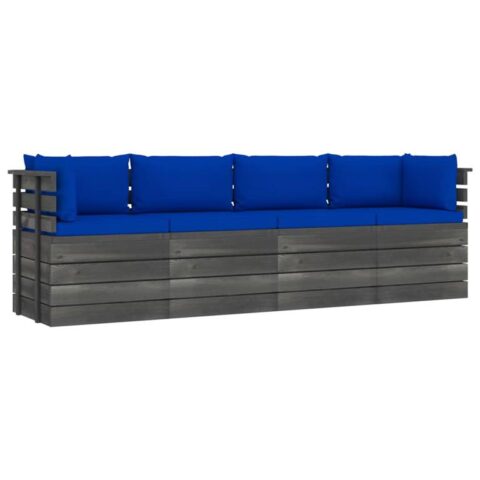 vidaXL Tuinbank 4-zits met kussens pallet massief grenenhout Tuinmeubelen Blauw Hout