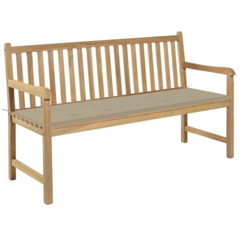 vidaXL Tuinbank met beige kussen 150 cm massief teakhout Tuinmeubelen Beige Hout