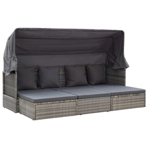 vidaXL Tuinbed met luifel poly rattan gemengd grijs Tuinmeubelen Grijs Polyamide