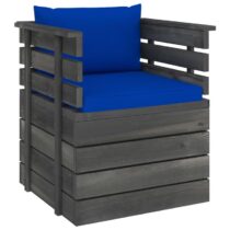 vidaXL Tuinfauteuil met kussens pallet grenenhout Tuinmeubelen Blauw Hout