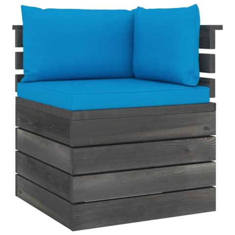 vidaXL Tuinhoekbank met kussens pallet grenenhout Tuinmeubelen Blauw Hout