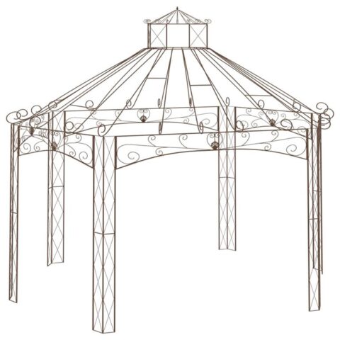 vidaXL Tuinpaviljoen 558x350x408 cm ijzer antiekbruin Zonwering Bruin IJzer