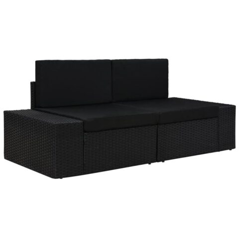 vidaXL Tweezitsbank sectioneel poly rattan zwart Tuinmeubelen Zwart Polyamide