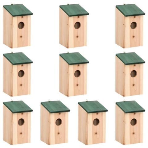 vidaXL Vogelhuisjes 10 st 12x12x22 cm massief vurenhout Vogelhuisjes & dierenverblijven Bruin Hout