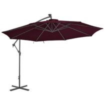 vidaXL Zweefparasol met LED-verlichting 350 cm bordeauxrood Zonwering Rood Staal