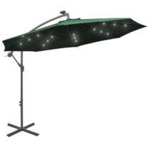 vidaXL Zweefparasol met LED-verlichting en metalen paal 300 cm groen Zonwering Groen Metaal