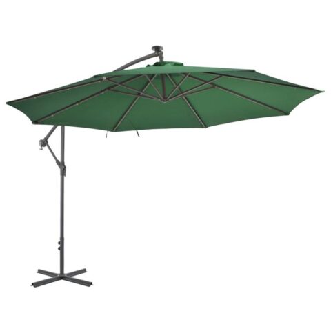 vidaXL Zweefparasol met LED-verlichting en metalen paal 350 cm groen Zonwering Groen Staal