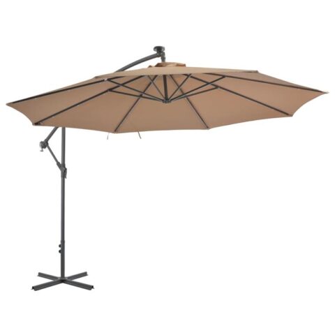 vidaXL Zweefparasol met LED-verlichting en metalen paal 350 cm taupe Zonwering Bruin Staal