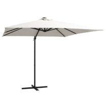 vidaXL Zweefparasol met LED-verlichting en paal 250x250 cm zandkleurig Zonwering Wit Staal