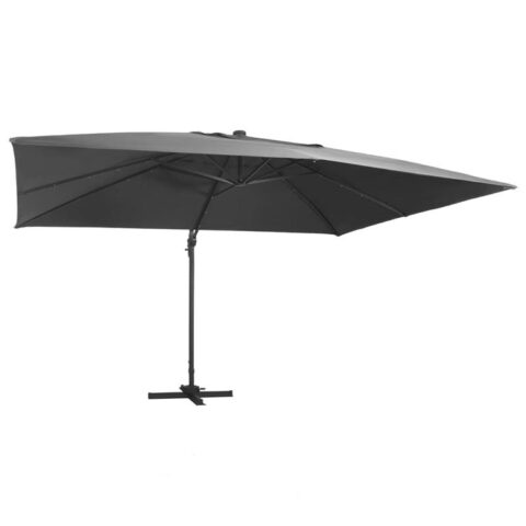 vidaXL Zweefparasol met LED-verlichting en paal 400x300 cm antraciet Zonwering Grijs Natuurlijk materiaal