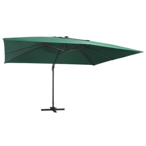 vidaXL Zweefparasol met LED-verlichting en paal 400x300 cm groen Zonwering Groen Natuurlijk materiaal