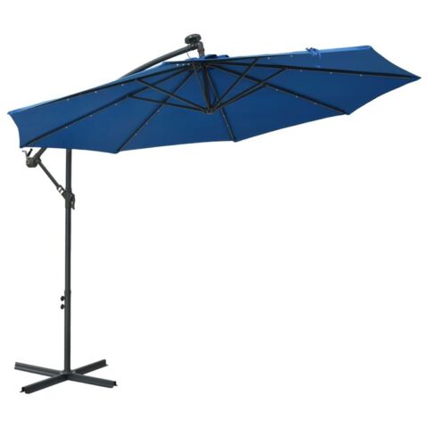 vidaXL Zweefparasol met LED-verlichting en stalen paal 300 cm blauw Zonwering Blauw Staal