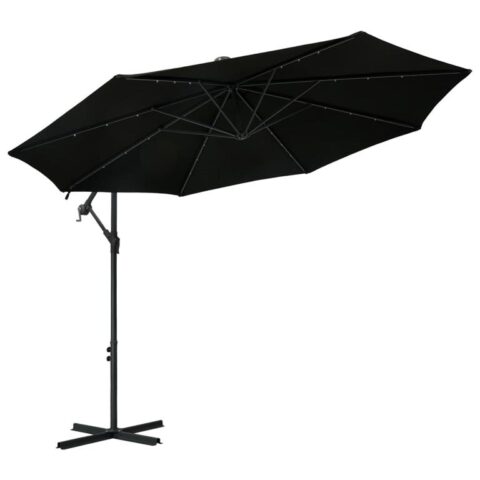 vidaXL Zweefparasol met LED-verlichting en stalen paal 300 cm zwart Zonwering Zwart Staal